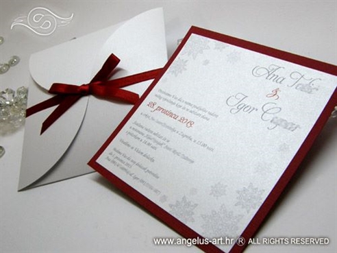 crveno bijela pozivnica za vjencanje sa zimskim motivima
