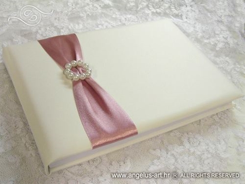 knjiga dojmova za vjencanje s rozom ruzom i perlama