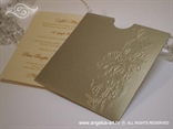 krem zlatna pozivnica za vjenčanje s blindruckom cvijeta
