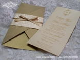krem zlatna pozivnica za vjenčanje u obliku pisma s mašnicom