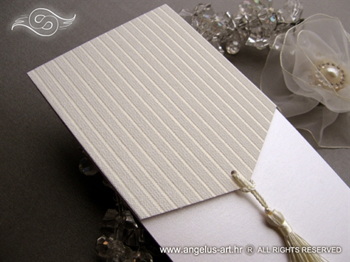 white elegant wedding invitation with fringe