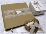 natural photo album with vintage lace heart