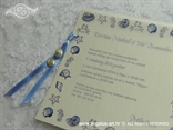 plava pozivnica za vjenčanje s morskim zvijezdama i pužićima