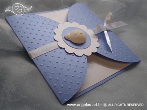 invitation for baptism in a blue envelope with embossing pattern