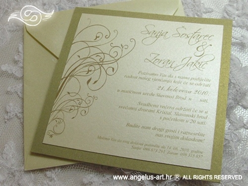 pozivnica za vjenčanje krem zlatna s grafičkom dekoracijom