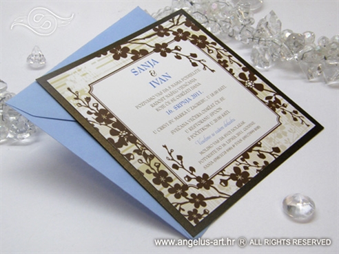 pozivnica za vjenčanje plavo smeđa s cvjetovima