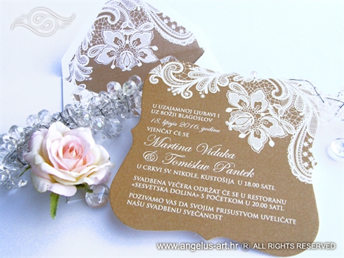 retro lace wedding invitation