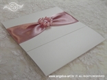 pink invitation with beads brooch