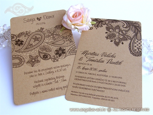 vintage wedding invitation with lace motif