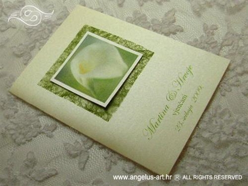 zelena zahvalnica za vjenčanje s mrežom i bijelom kalom