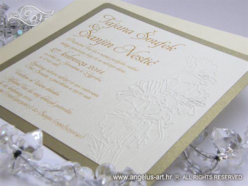zlatno bijela pozivnica za vjenčanje s 3D tiskom